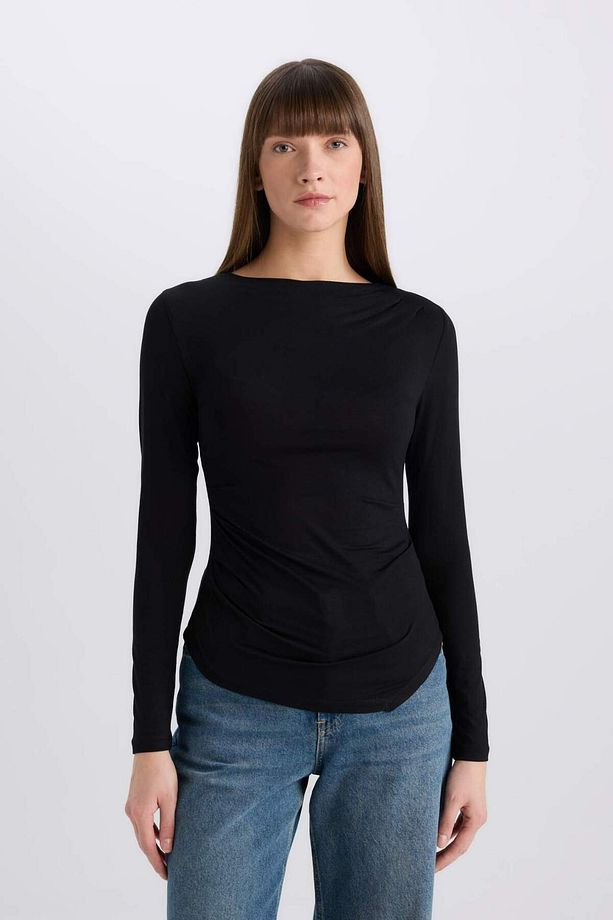 Slim Fit Dar Kesim Bisiklet Yaka Basic Düz Soft Touch Uzun Kollu Tişört E5884AX25SP - 3
