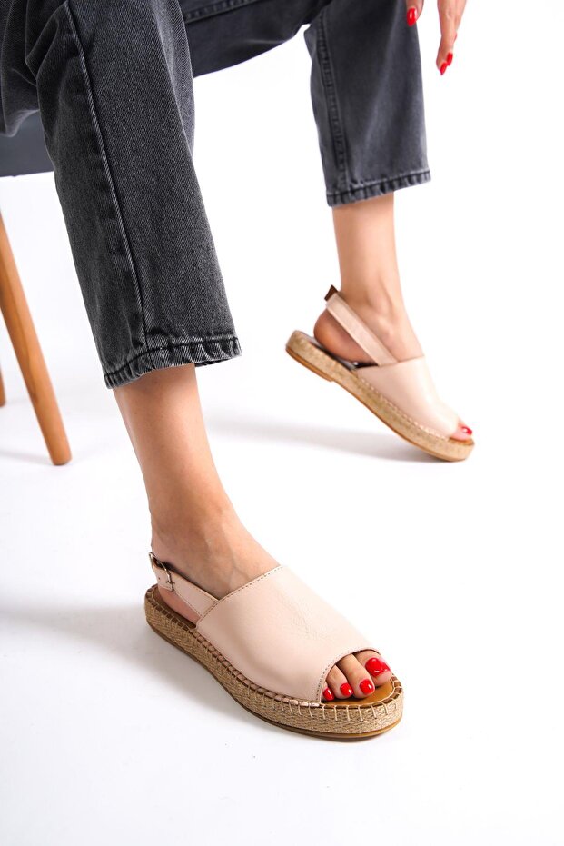 Genuine Leather 601-Pd Powder Women's Espadrille Sandals & Slippers