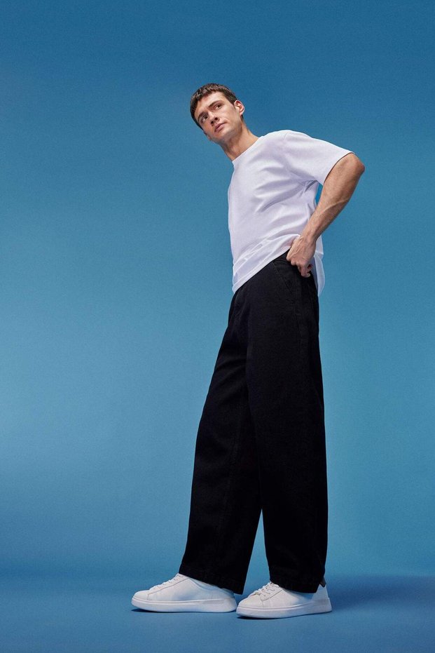 100% Cotton Skater Fit Wide Fit High Waist Wide Leg Black Jean Pants E6335Ax25Sp