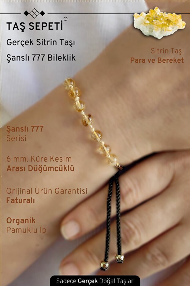 777 Lucky Series Citrine Natural Stone Unisex Luck Bracelet