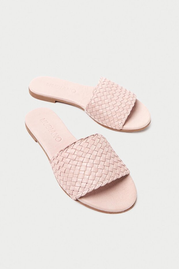 Genuine Leather 655-Pd Women's Straw Look Powder Flat Slippers