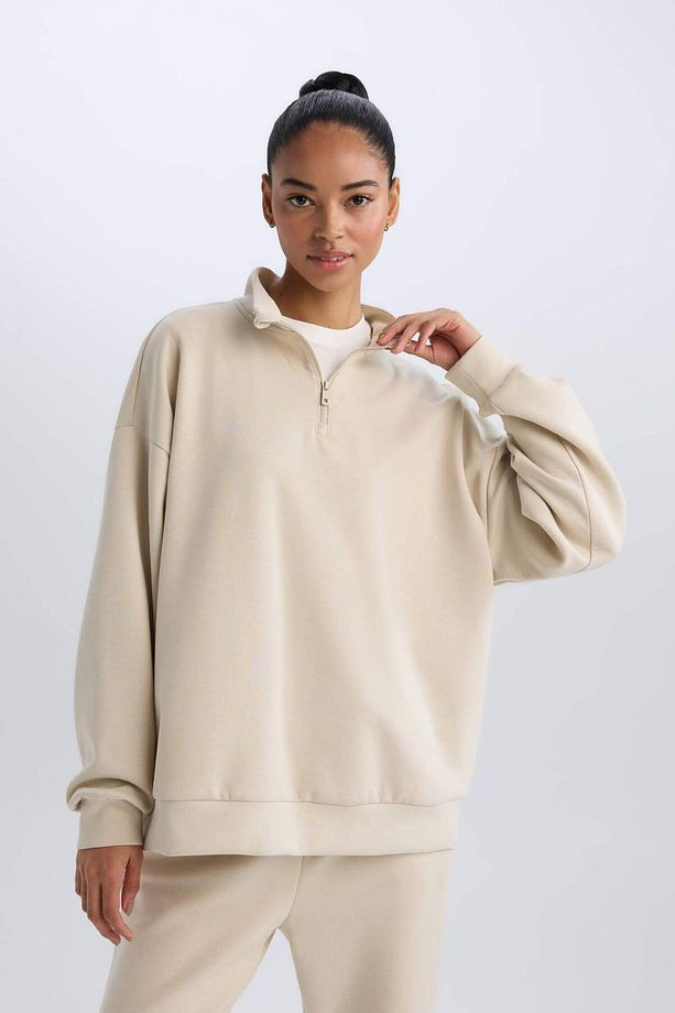 DeFactoFit Standart Fit Yarım Fermuarlı Skuba Dalgıç Kumaş Sporcu Sweatshirt D7120AX25SP - 4
