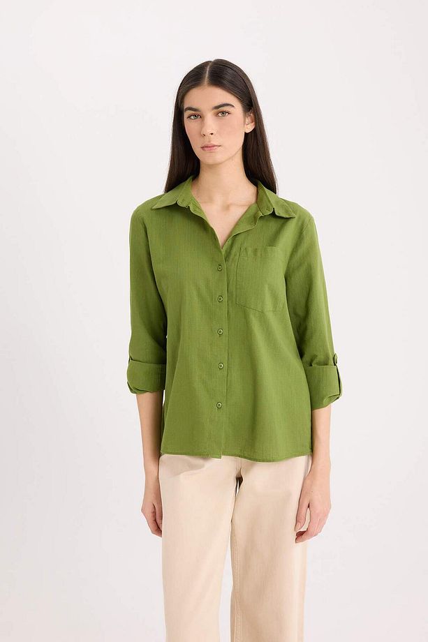 Regular Fit Basic Düz Cepli Uzun Kollu Gömlek W7734AZ25SP - 3