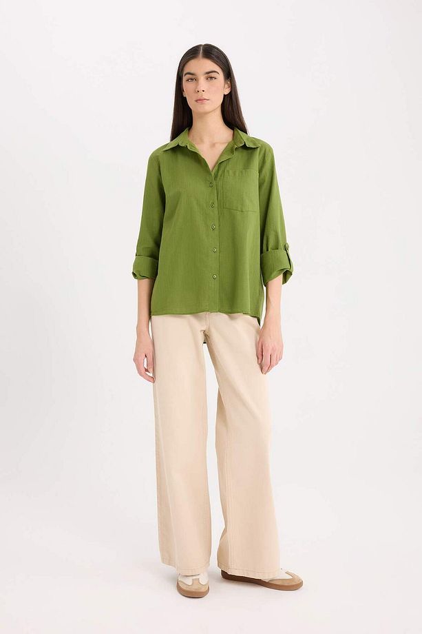 Regular Fit Basic Düz Cepli Uzun Kollu Gömlek W7734AZ25SP - 2