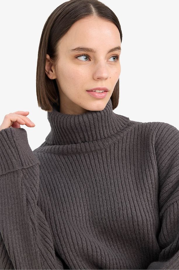 Oversize Geniş Kalıp Balıkçı Yaka Triko Kazak L0986AZ24CW - 5