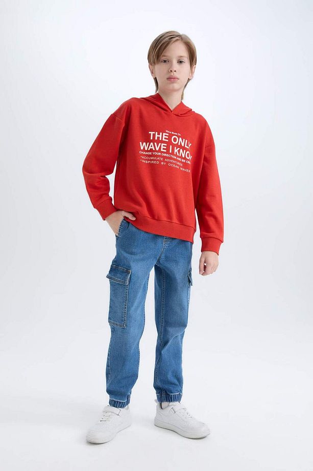 Erkek Çocuk Oversize Geniş Kalıp Kapüşonlu Baskılı Sweatshirt D7399A825SP - 6