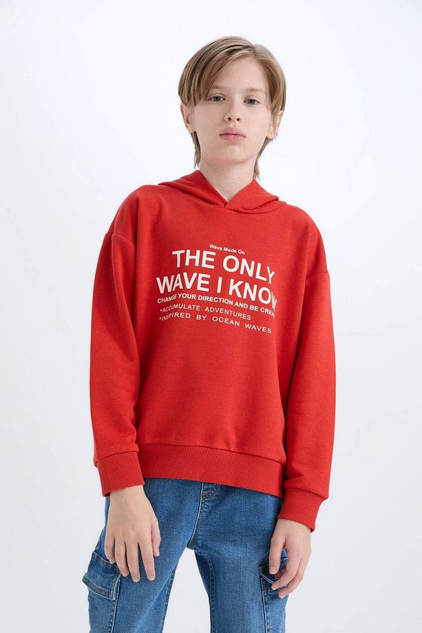 Erkek Çocuk Oversize Geniş Kalıp Kapüşonlu Baskılı Sweatshirt D7399A825SP - 5