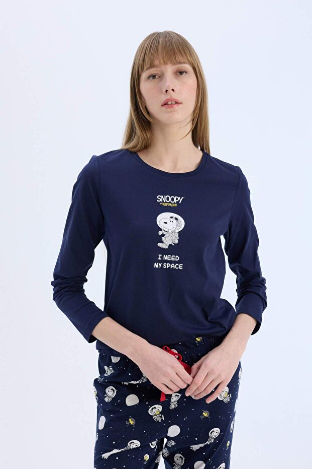 Fall in Love Snoopy Pijama Takımı Regular Fit Uzun Kollu Üst Beli Lastikli Uzun Alt E0228AX24WN - 4