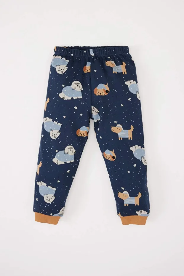 Erkek Bebek Pijama Takımı Bisiklet Yaka Desenli Uzun Kollu Üst Beli Lastikli Uzun Alt D7156A524WN - 2