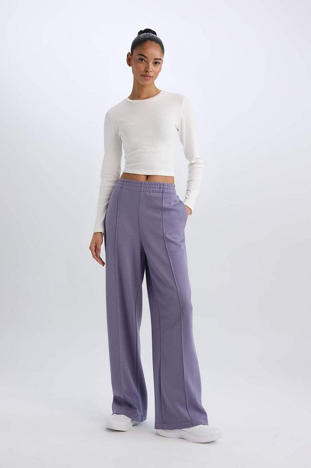 DeFactoFit Wide Leg Geniş Paça Sporcu Eşofman Altı Cepli Standart Boy Skuba Dalgıç Kumaş D8316AX25SP - 3