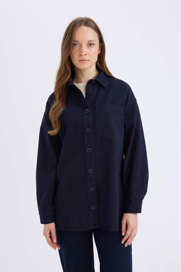 Relax Fit Basic Düz Gabardin Uzun Kollu Gömlek Tunik A6474AX24WN - 3