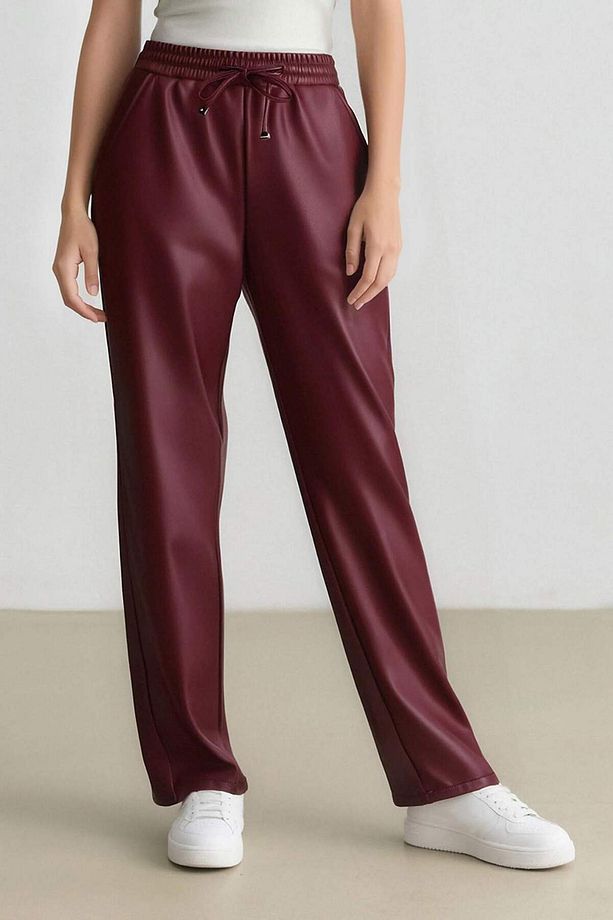 Jogger Cepli Yüksek Bel Standart Paça Suni Deri Pantolon V8072AZ24WN - 5