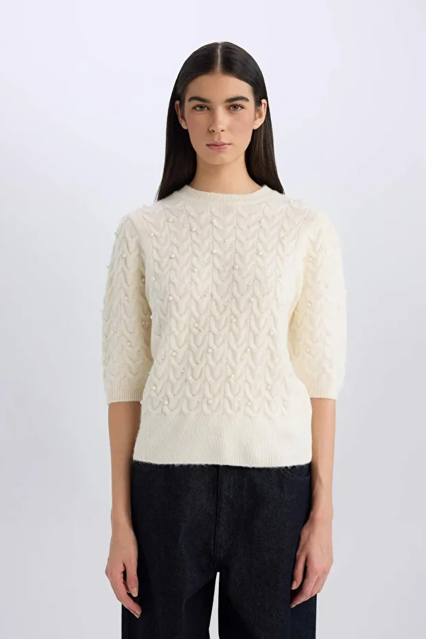 Regular Fit Bisiklet Yaka Basic Düz Yarım Kollu Triko Kazak D6205AX24WN - 4