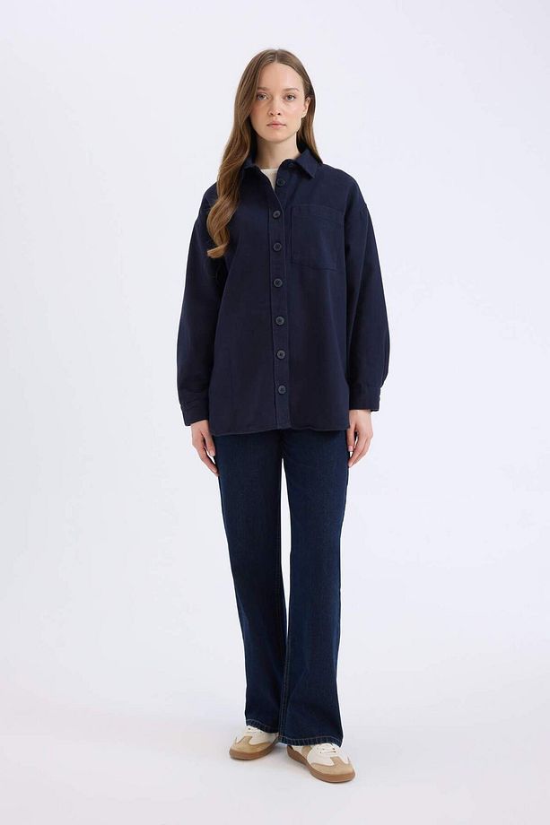 Relax Fit Basic Düz Gabardin Uzun Kollu Gömlek Tunik A6474AX24WN - 2