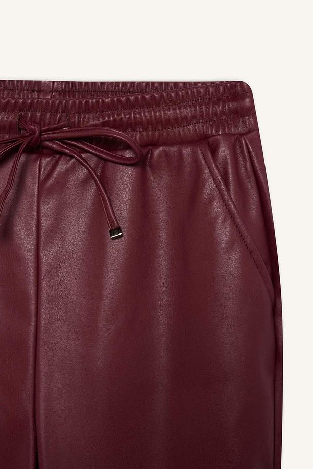 Jogger Cepli Yüksek Bel Standart Paça Suni Deri Pantolon V8072AZ24WN - 8
