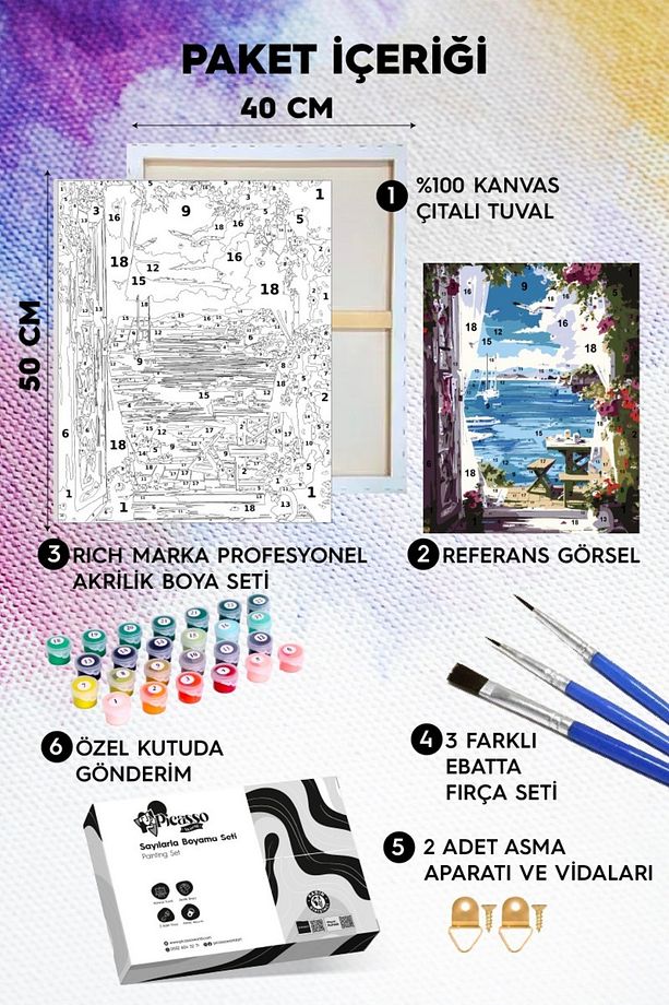 Sayılarla Boyama Numaralı Tuval Seti Fırça Boya Dahil 40x50 Cm Denizin Huzuru - 3