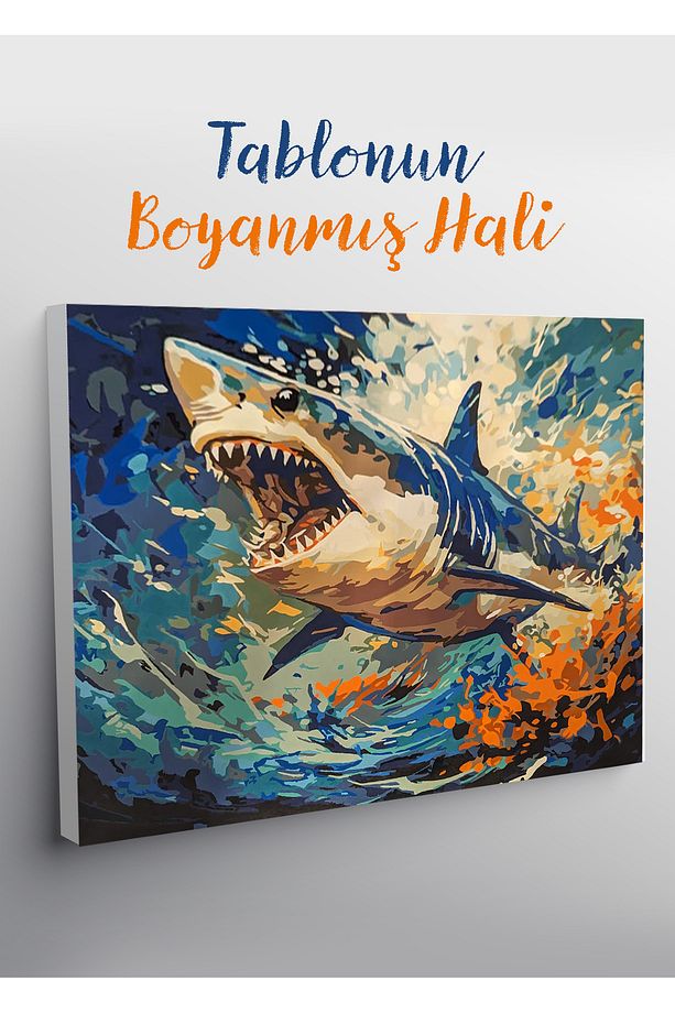 Sayılarla Boyama Numaralı Tuval Seti Fırça Boya Dahil 40x50 Cm 3boyutlu Köpek Balığı - 2