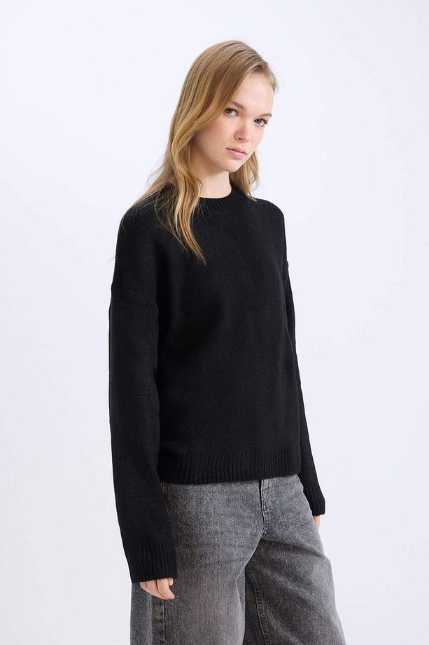 Oversize Geniş Kalıp Bisiklet Yaka Basic Düz Kırmızı Triko Kazak D9518AX24WN - 3