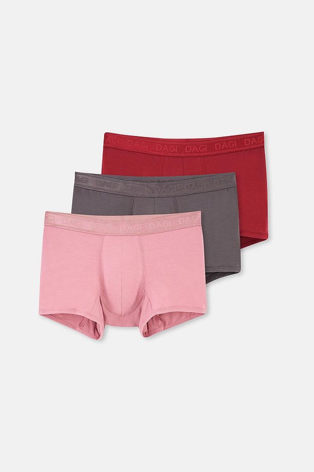 Gri-Gül Kurusu-Mürdüm 3'lü Düz Micro Modal Boxer - 1