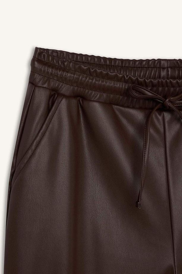 Jogger Kışlık Pantolon Yüksek Bel Cepli Standart Paça Suni Deri V8072AZ24WN - 8