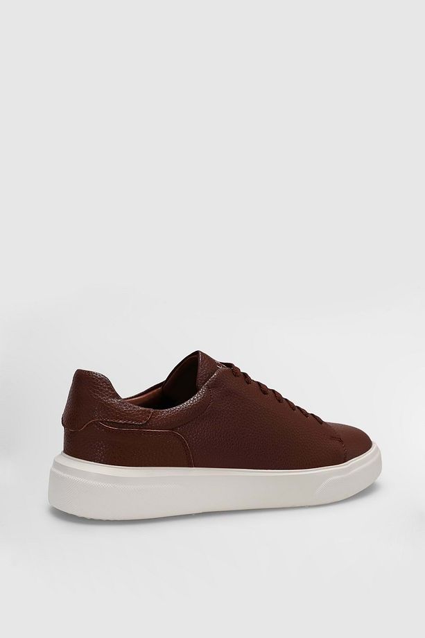 111230187 Tommy Casual Deri Erkek Sneaker Ayakkabı TABA - 4