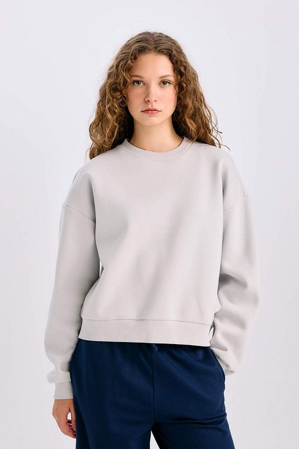 Regular Fit Bisiklet Yaka Kalın Basic Düz Sweatshirt D6645AX24WN - 1