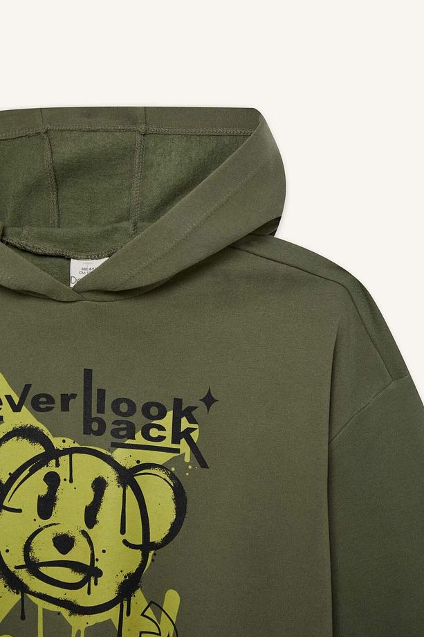 Kız Çocuk Oversize Geniş Kalıp Kapüşonlu Baskılı Sweatshirt D1567A824WN - 8
