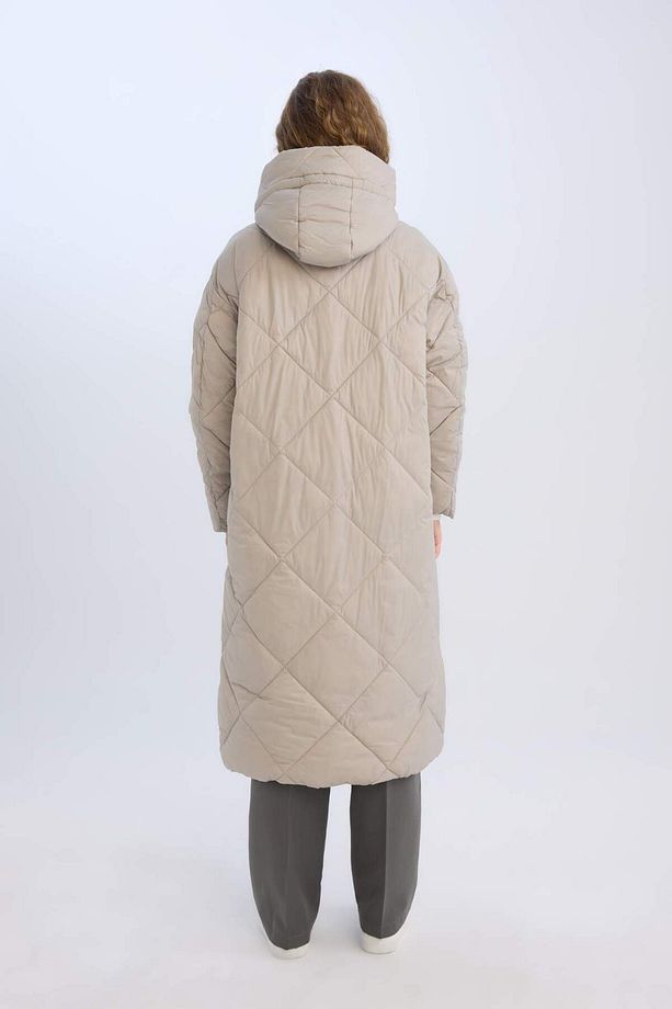 Regular Fit Kapüşonlu Uzun Parka Kapitoneli Fermuar Çıtçıt Kapamalı Cepli D6985AX24AU - 6