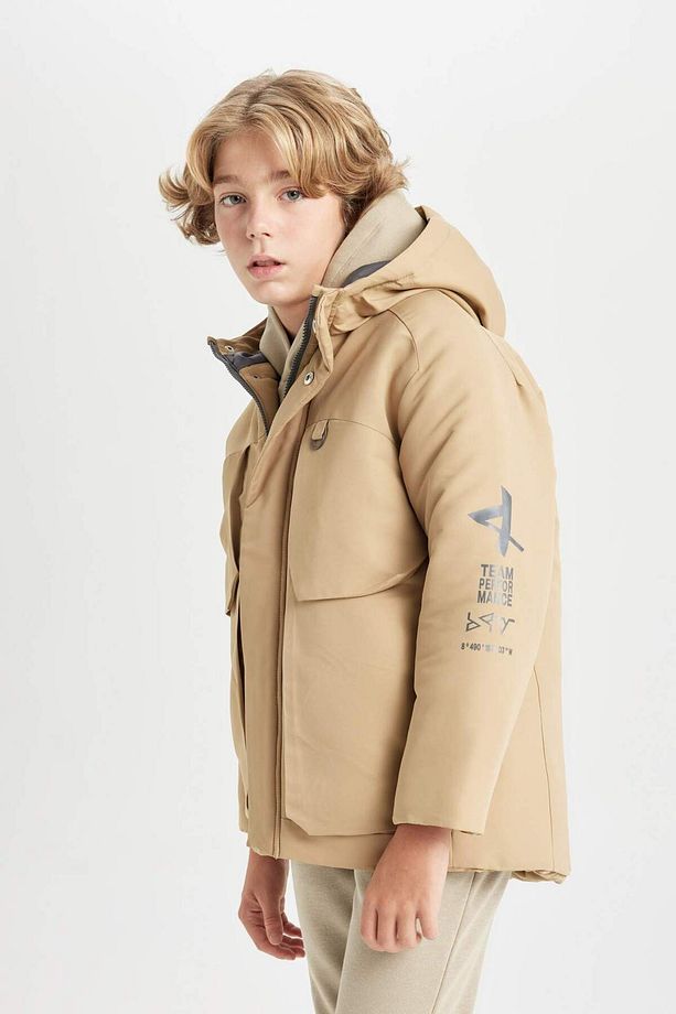 Erkek Çocuk Su İtici Kapüşonlu Polar Astarlı Parka C9077A824WN - 4