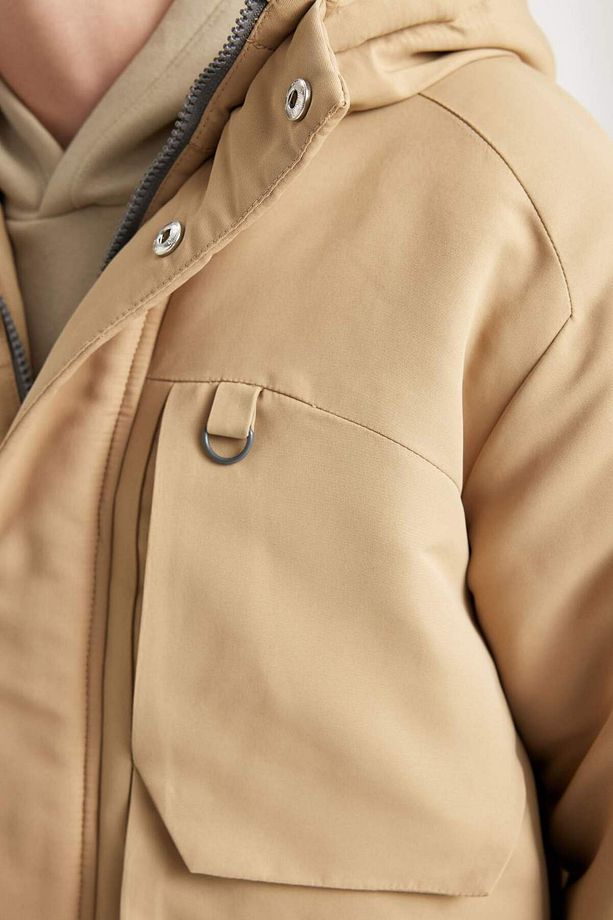 Erkek Çocuk Su İtici Kapüşonlu Polar Astarlı Parka C9077A824WN - 5