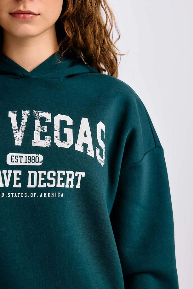 Regular Fit Kapüşonlu Baskılı Kalın Sweatshirt E3331AXNS - 5