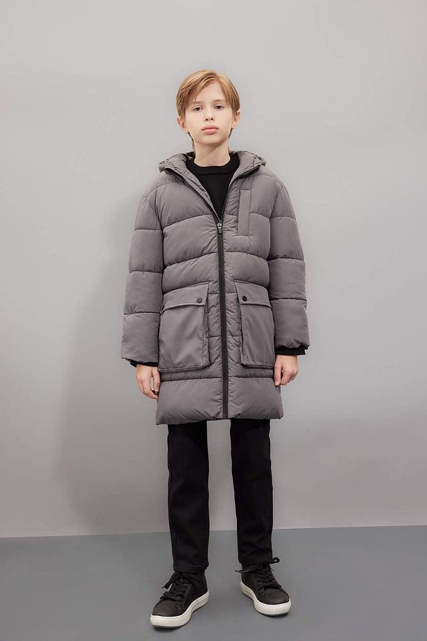 Erkek Çocuk Su İtici Kapüşonlu Fermuarlı Cepli Polar Astarlı Parka C8801A824CW - 2