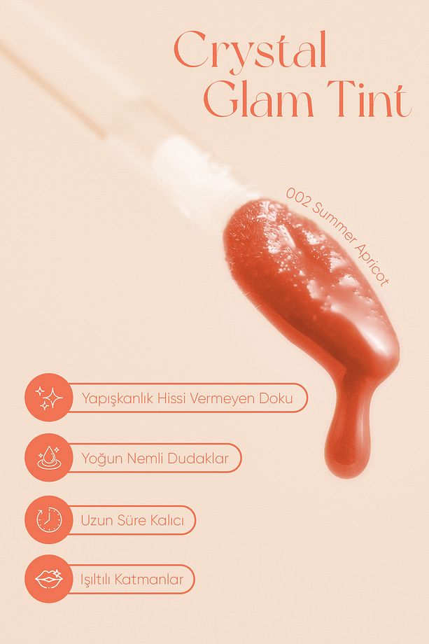 Yapışkanlık Hissi Vermeyen Yoğun Işıltılı Tint CLIO Crystal Glam Tint (02 Summer Apricot) - 4