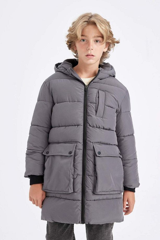 Erkek Çocuk Su İtici Kapüşonlu Fermuarlı Cepli Polar Astarlı Parka C8801A824CW - 5