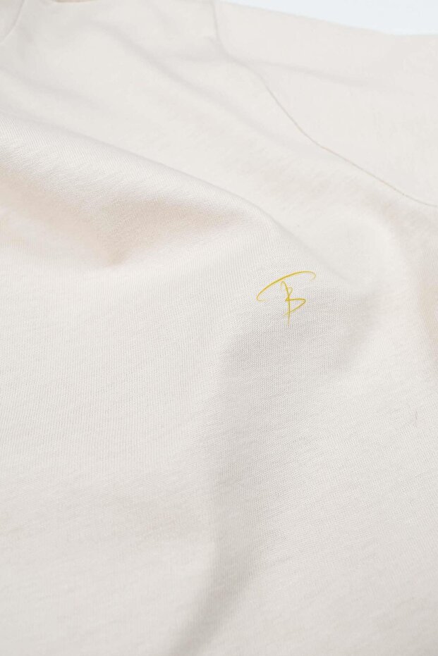 100% Cotton Printed Basic T-Shirt-Beige - 4