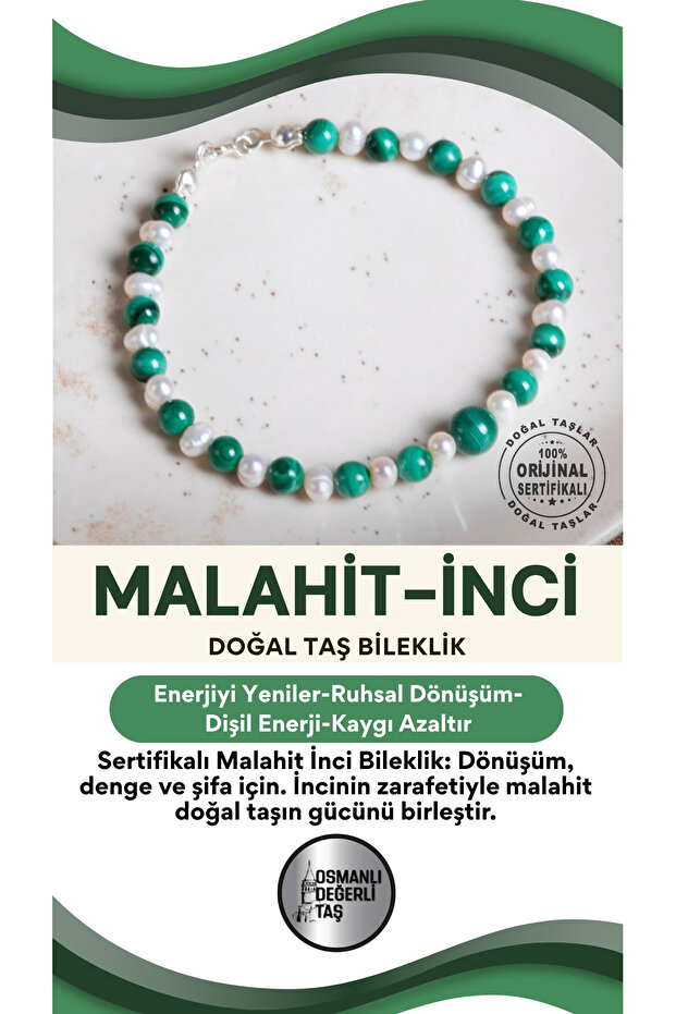 Certified Malahite Pearl Natural Stone Bracelet