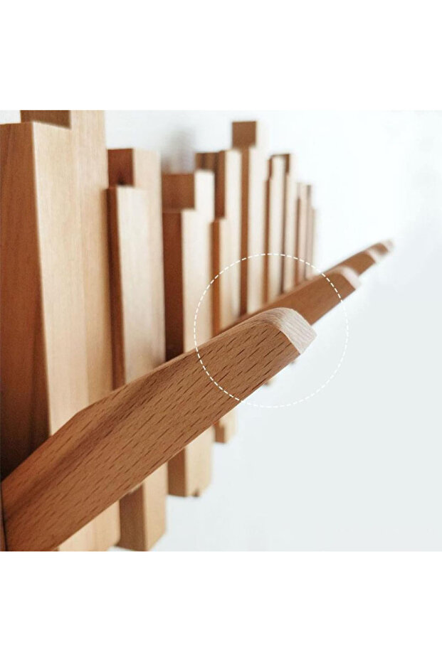 %100 Masif Doğal Ahşap Piyano Askılık | 5'li Açılır Kapanır Duvar Askısı | Modern Şık | Ahşap Rengi - 5