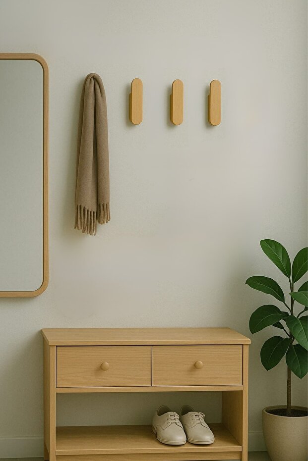 %100 Masif Ahşap Duvar Askısı | 4'lü Set | Doğal ve Şık, Minimal Tasarım | Duvara Monte - 5