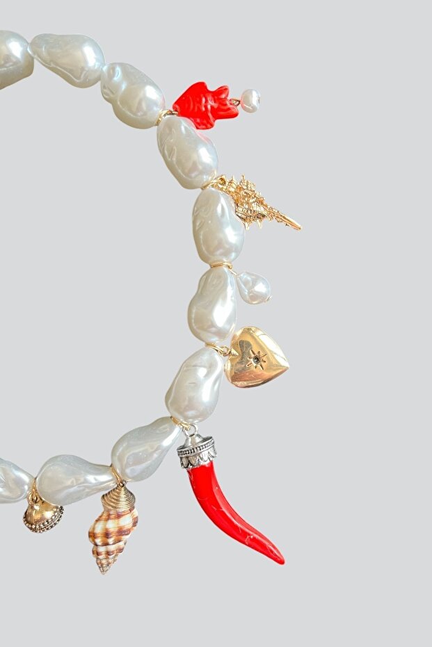 Çoklu Charmlı İnci Kolye - 4