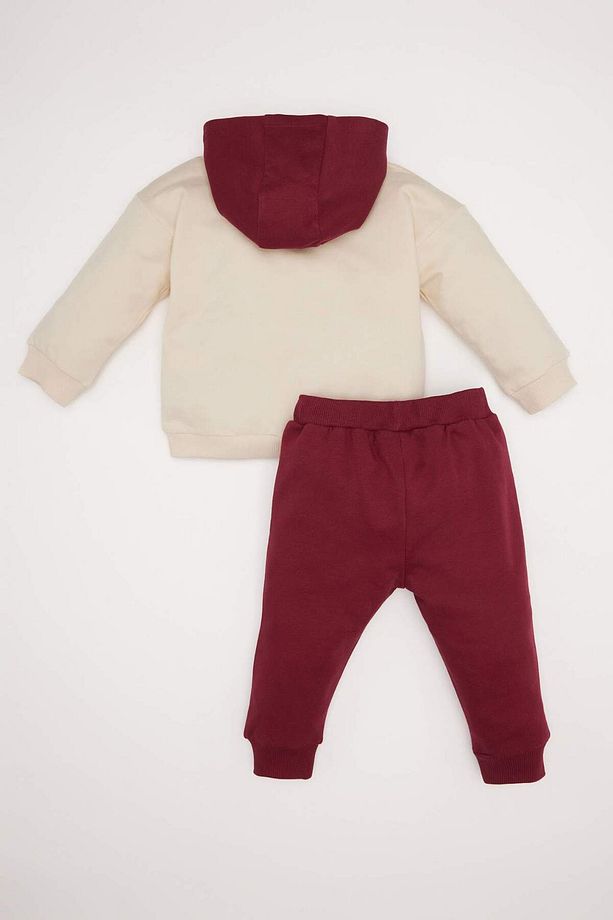 Erkek Bebek 2'li Takım Kapüşonlu Baskılı Sweatshirt Beli Lastikli Eşofman Altı D7692A524WN - 4