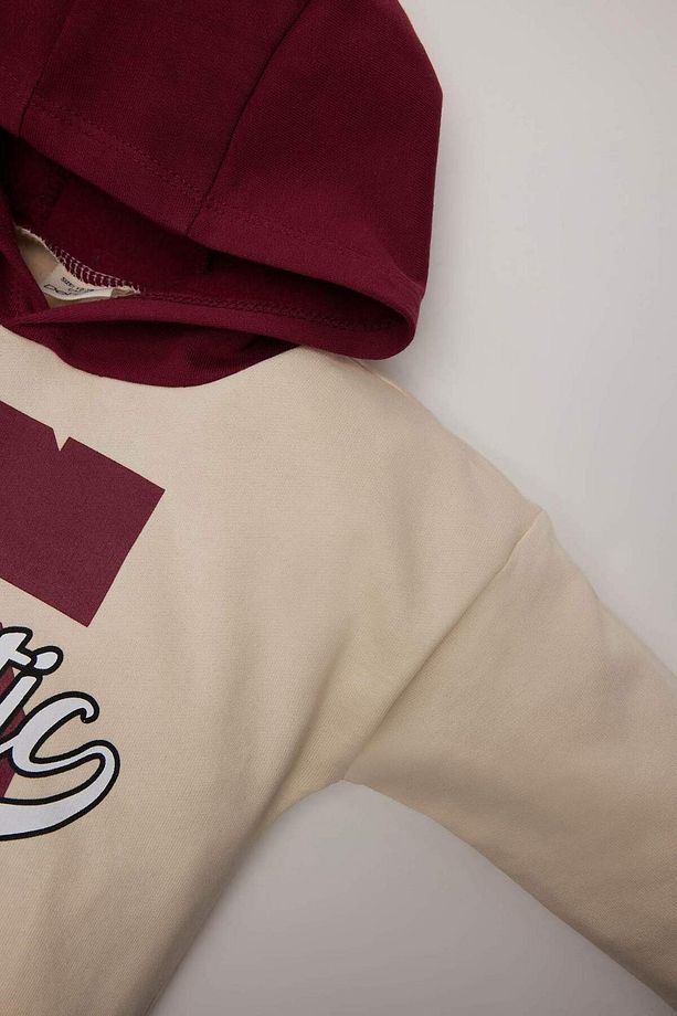 Erkek Bebek 2'li Takım Kapüşonlu Baskılı Sweatshirt Beli Lastikli Eşofman Altı D7692A524WN - 3