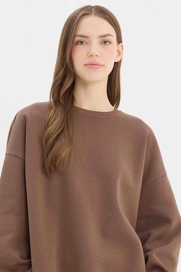 Okula Dönüş Oversize Geniş Kalıp Bisiklet Yaka Kalın Basic Düz Sweatshirt Y1346AZ24WN - 4