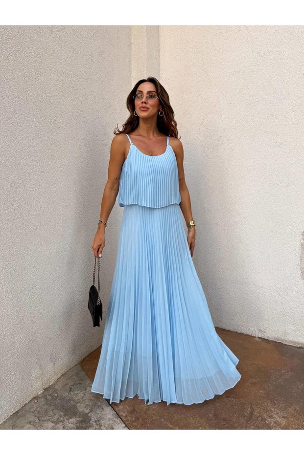 Women's Pleated Chiffon Baby Blue Dress