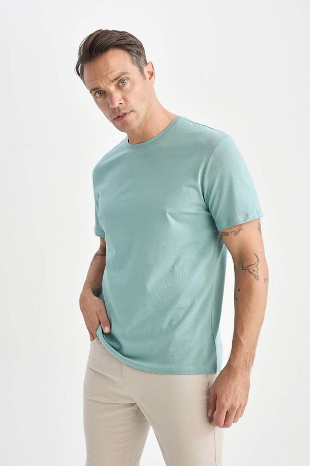%100 Pamuk New Regular Fit Bisiklet Yaka Basic Düz Kısa Kollu Tişört E1091AXNS - 3