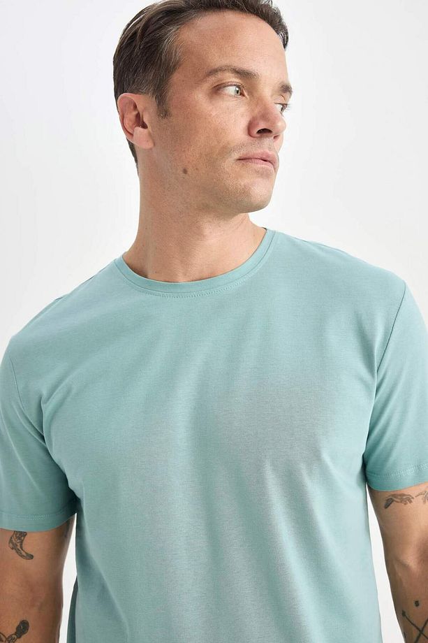 %100 Pamuk New Regular Fit Bisiklet Yaka Basic Düz Kısa Kollu Tişört E1091AXNS - 4