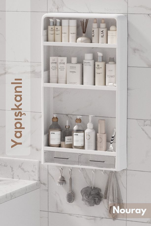 Yapışkanlı Duvar Rafı organzer banyo rafı, duş rafı , mutfak rafı havluluk sabun, krem, şampuanlık. - 1