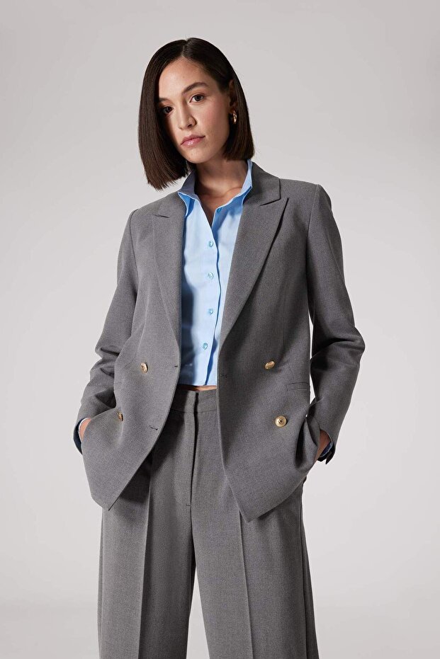 Sorbe X Double Breasted Collar Basic Straight Button Blazer Jacket D9922Ax24Au - 5