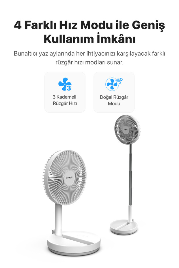 Taşınabilir Şarjlı Vantilatör 24 Saat Kullanım 3 Kademeli 180° Sessiz Ayaklı Katlanabilir Fan X6103 - 5
