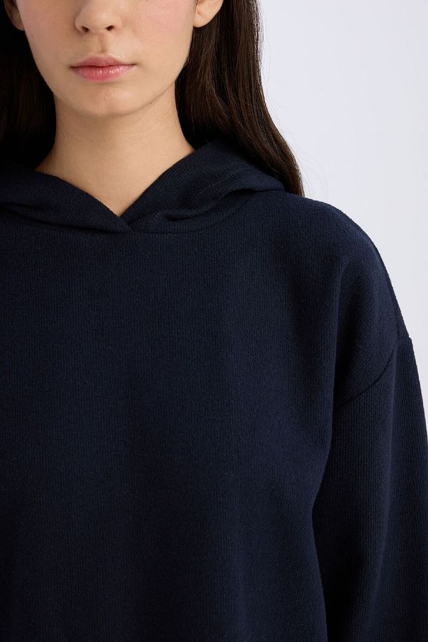 Relax Fit Kapüşonlu Basic Düz Sweatshirt E1995AX24WN - 5