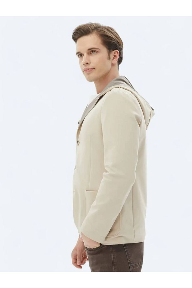 Bej Regular Fit Kapüşonlu Casual Örme Mont - 8
